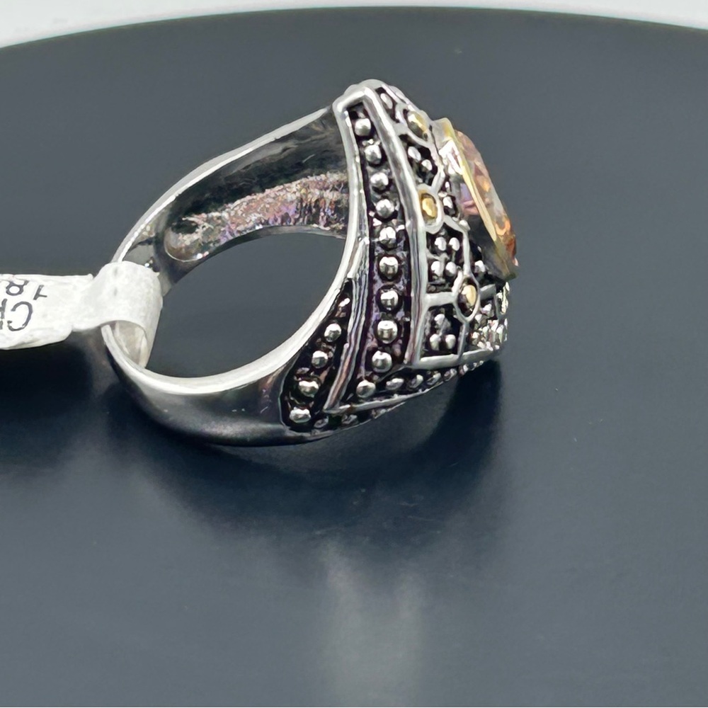 Dazzling 18KGE Two Tone Amber CZ Stone Size 7.5 Ring - Picture 6 of 14